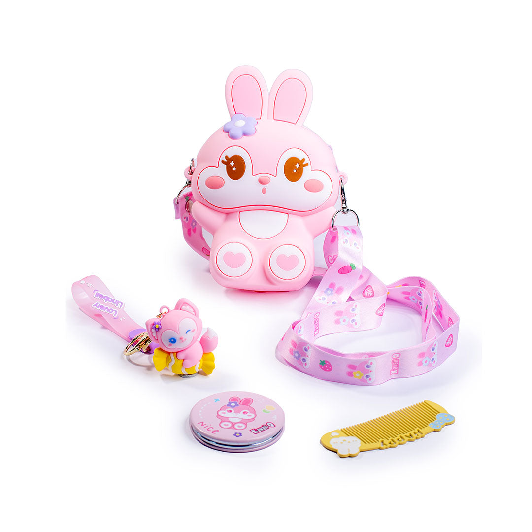 Cute Rabbit Sling Bag Combo Set :  Key ring,  Comb, and a Mirror.
