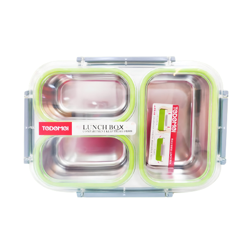 Korean Bento Box 3 Grid Transfer Proof, Leak Proof 1200ml