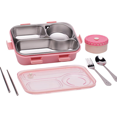 Korean Bento Box 3 Grid with Soup Bowl, Leakproof