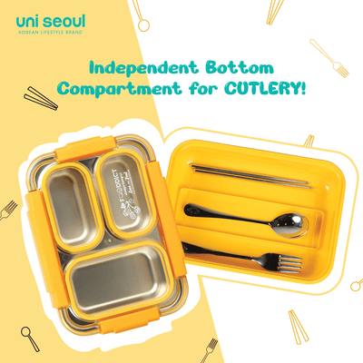 Korean Bento Box 3 Grid - Yellow