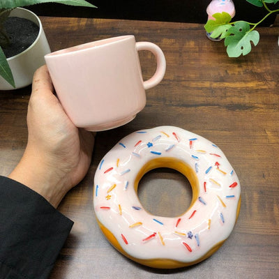 K-Inspired Macaroon Coffee Mug with Doughnut Saucer