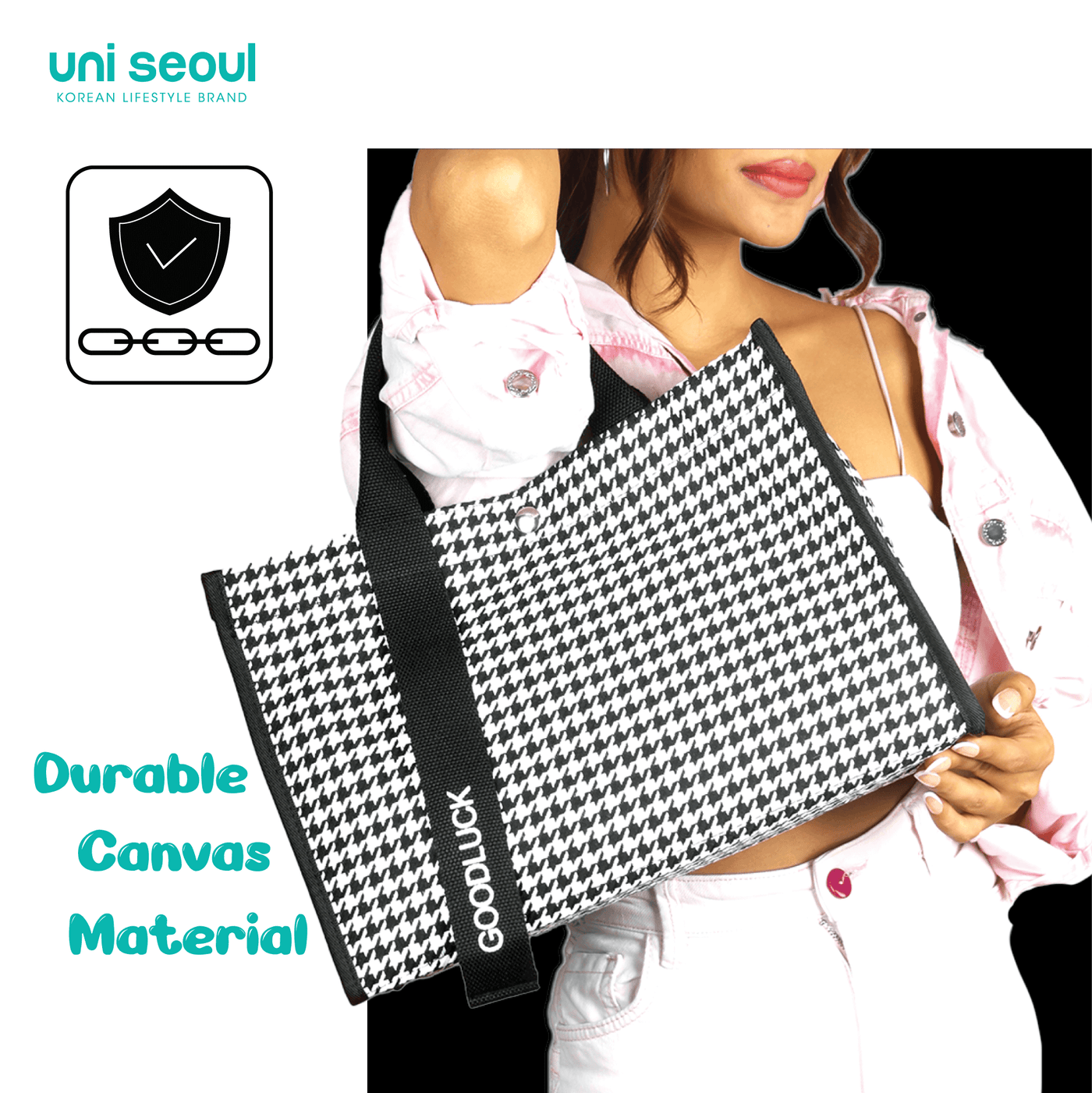 Checkered Canvas Korean Tote