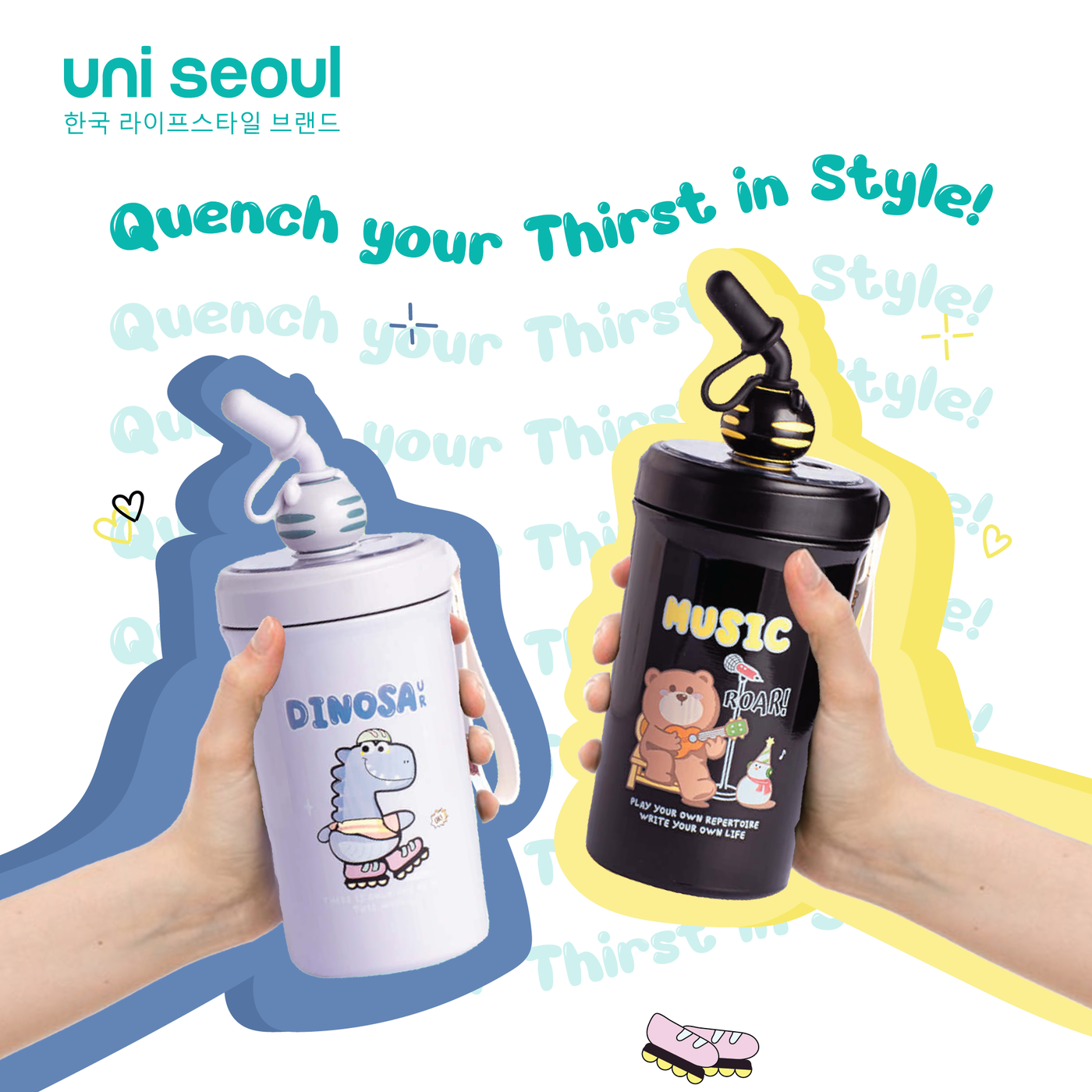 Cute Sips Stainless Steel Bottle with Straw