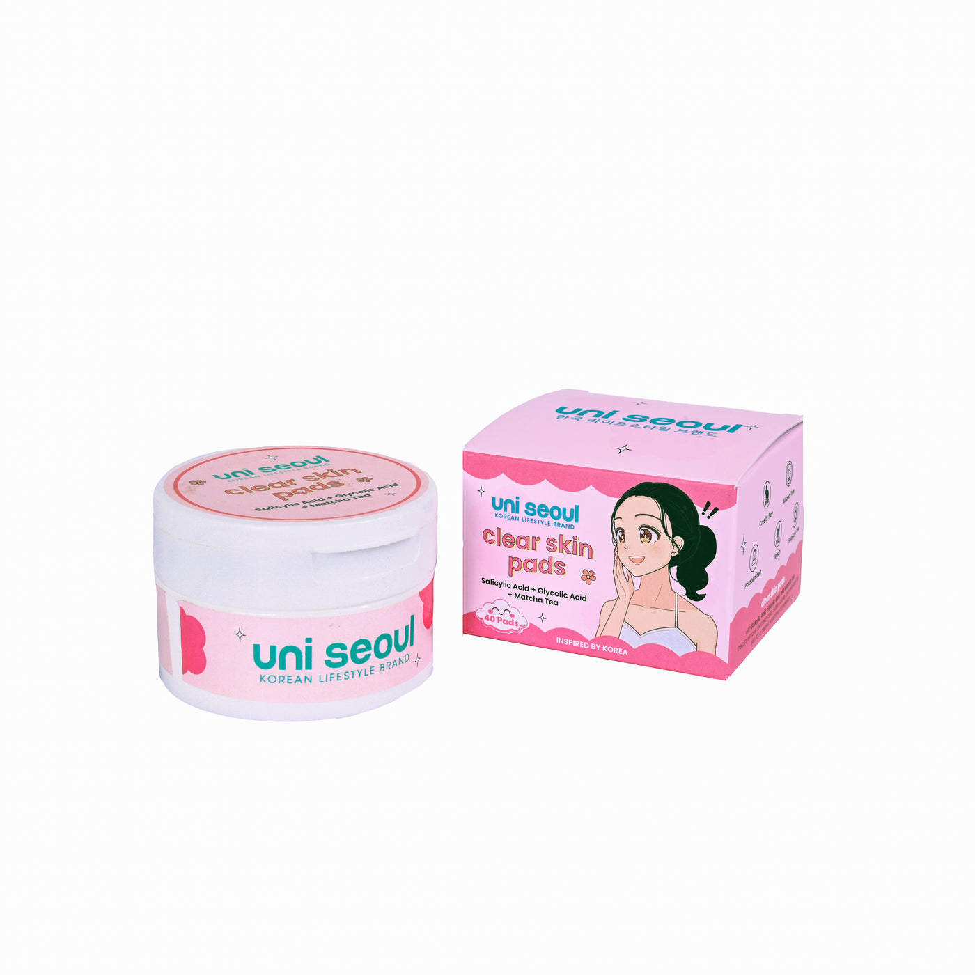 Uni Seoul Clear Skin Pads - Salicylic Acid + Glycolic Acid + Matcha Tea