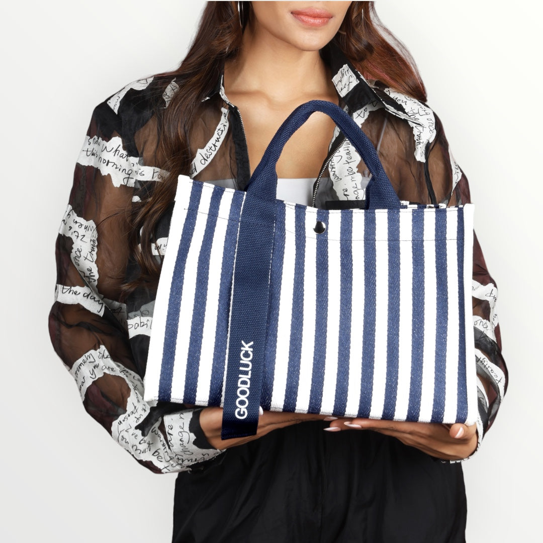 Striped Canvas Tote Black