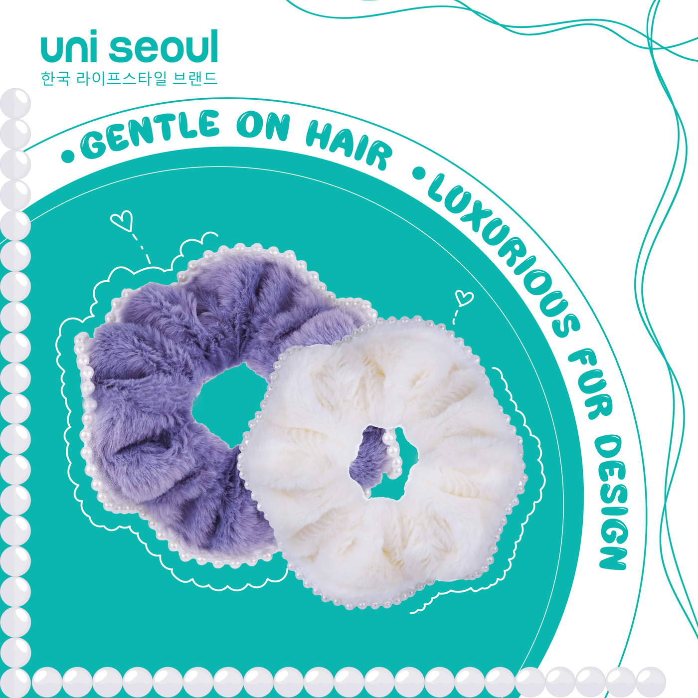 Korean Single Fur Scrunchie with Pearls