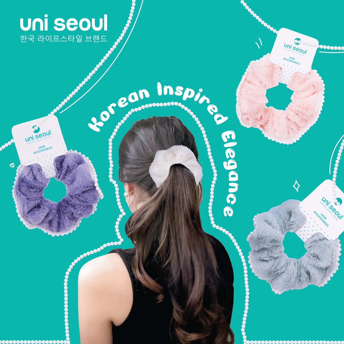 Korean Single Fur Scrunchie with Pearls