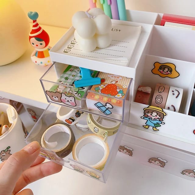 Sleek Desktop Storage Box with DIY Stickers