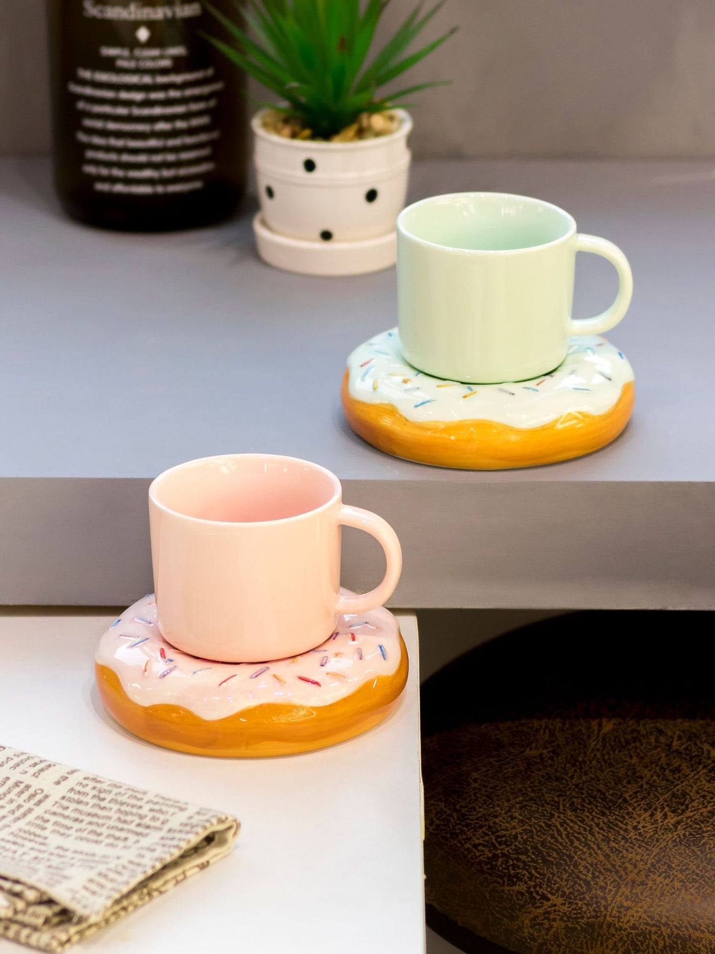 K-Inspired Macaroon Coffee Mug with Doughnut Saucer