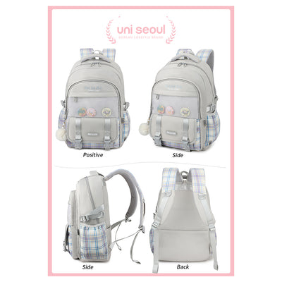 Korean Chic Checkered Charm Backpack, 30L