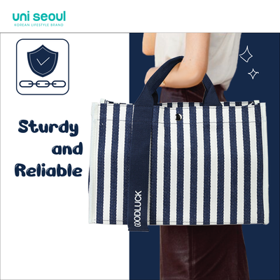 Striped Canvas Tote Blue