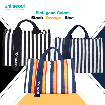 Striped Canvas Tote Blue