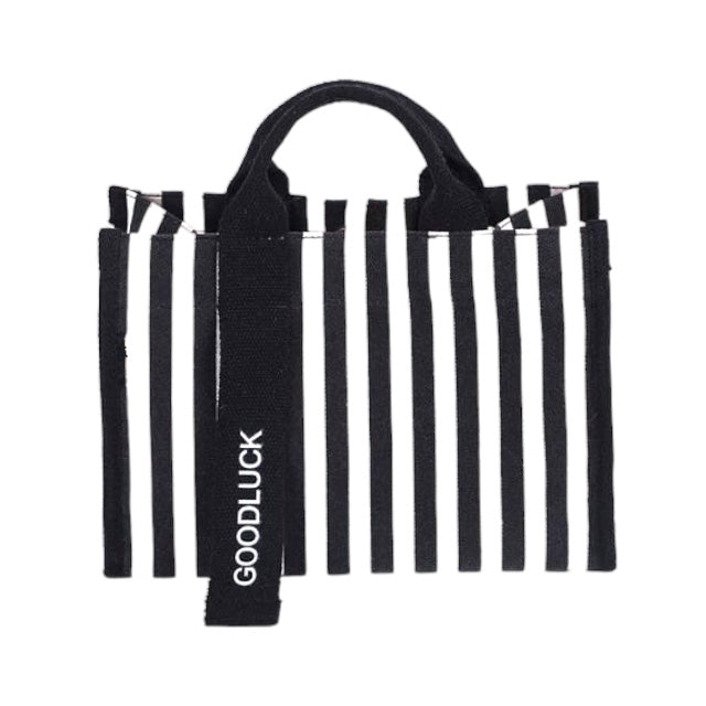 Striped Canvas Tote Black