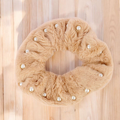 Korean Style Pearl beaded Fur Scrunchie