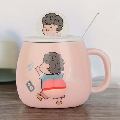 Adorable Cartoon Ceramic Mug Set with Lid and Spoon