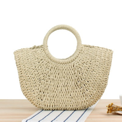 Handcrafted Woven Straw Korean Moon Bag