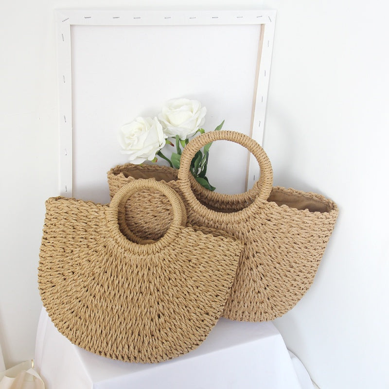 Handcrafted Woven Straw Korean Moon Bag