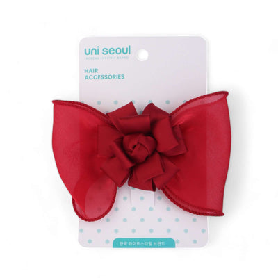 Korean Bow Hair Clip, Cherry Red