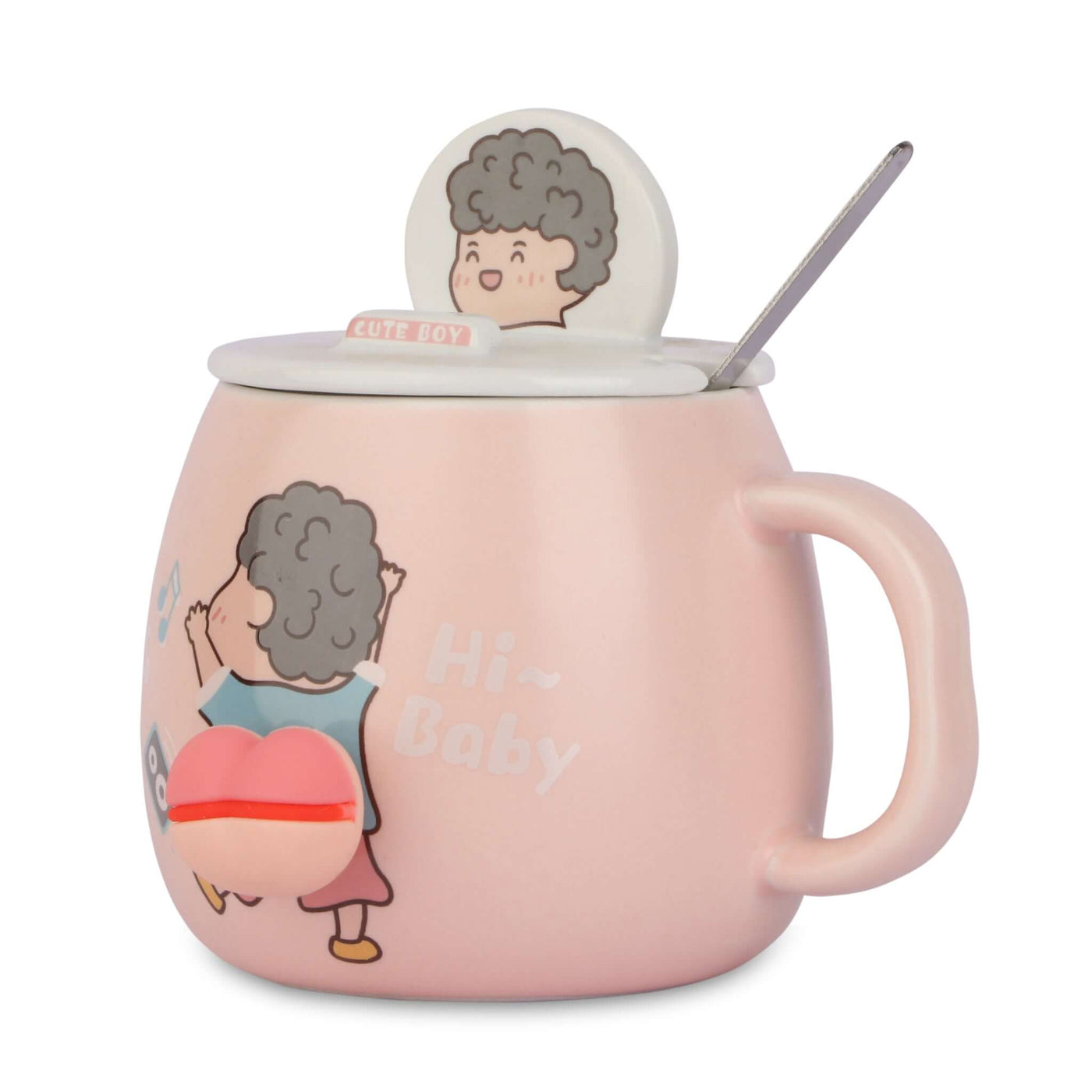 Adorable Cartoon Ceramic Mug Set with Lid and Spoon