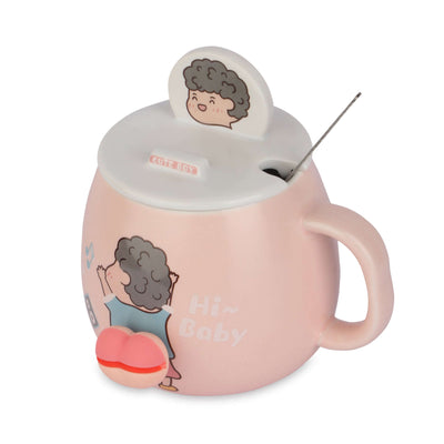 Adorable Cartoon Ceramic Mug Set with Lid and Spoon