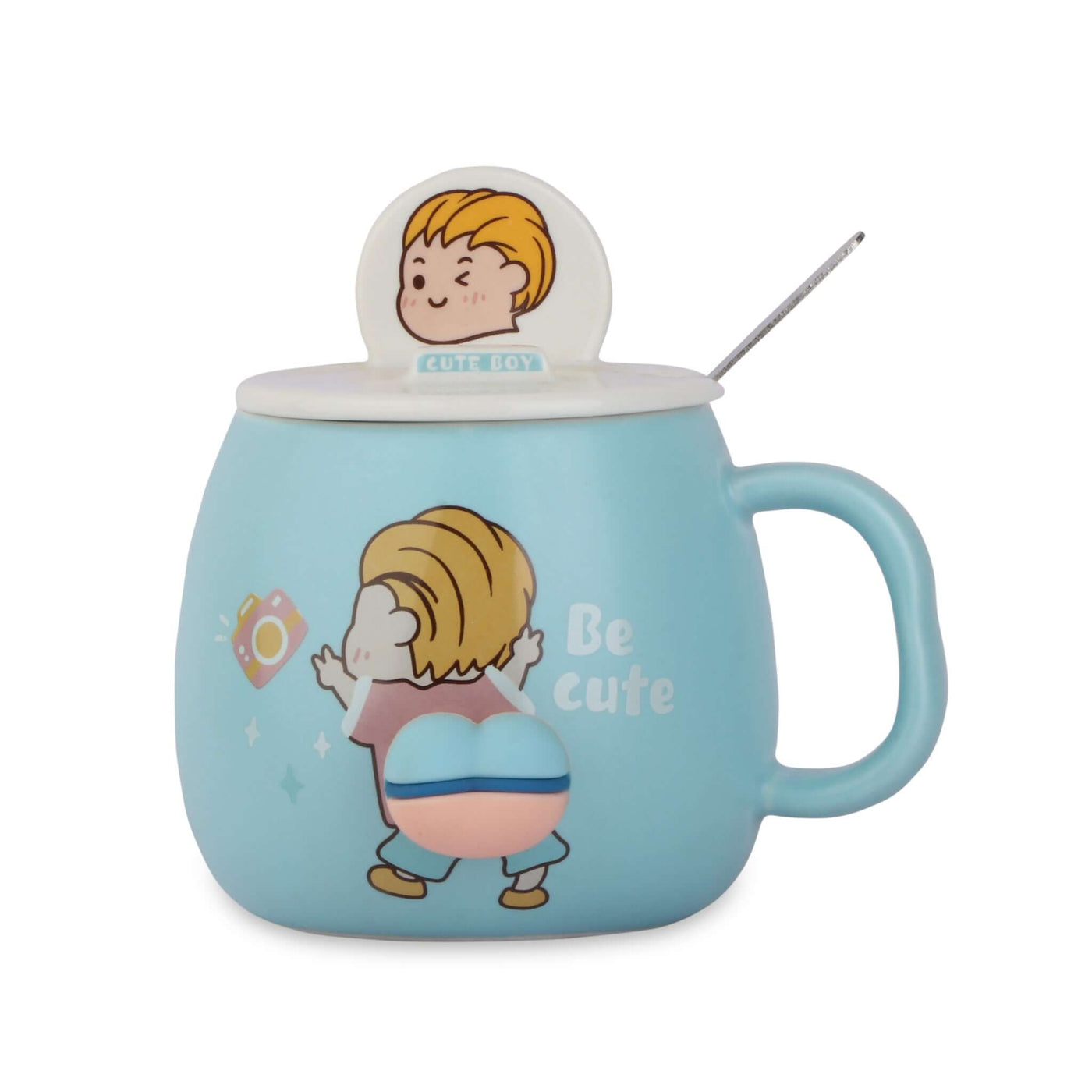 Adorable Cartoon Ceramic Mug Set with Lid and Spoon