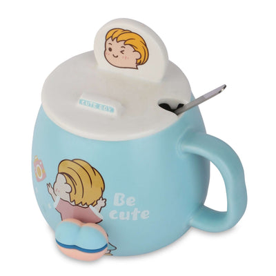 Adorable Cartoon Ceramic Mug Set with Lid and Spoon