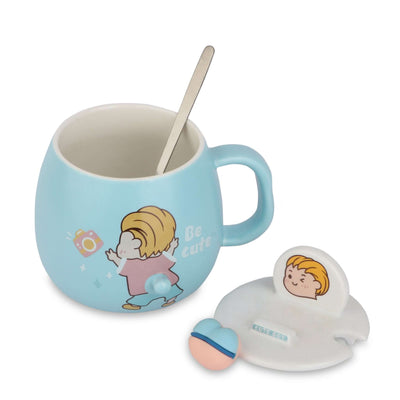 Adorable Cartoon Ceramic Mug Set with Lid and Spoon