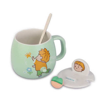 Adorable Cartoon Ceramic Mug Set with Lid and Spoon