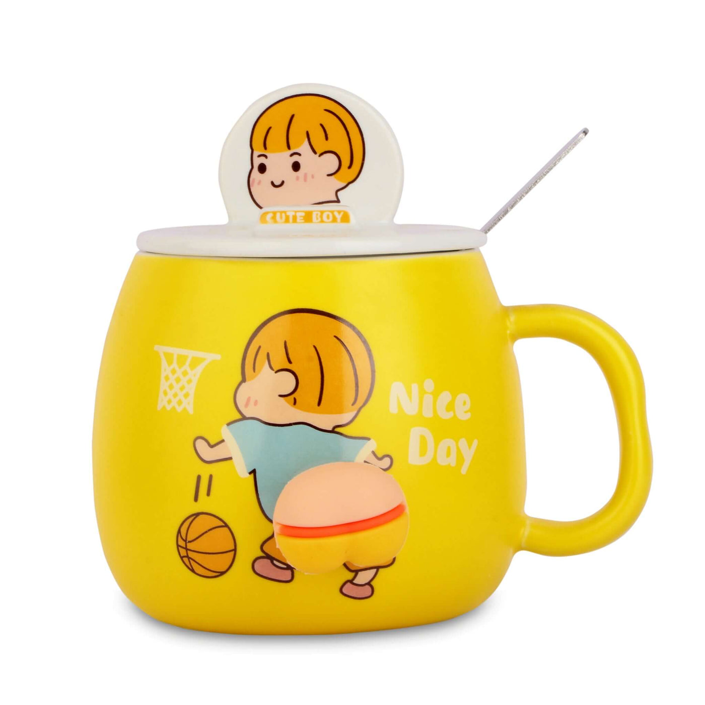 Adorable Cartoon Ceramic Mug Set with Lid and Spoon