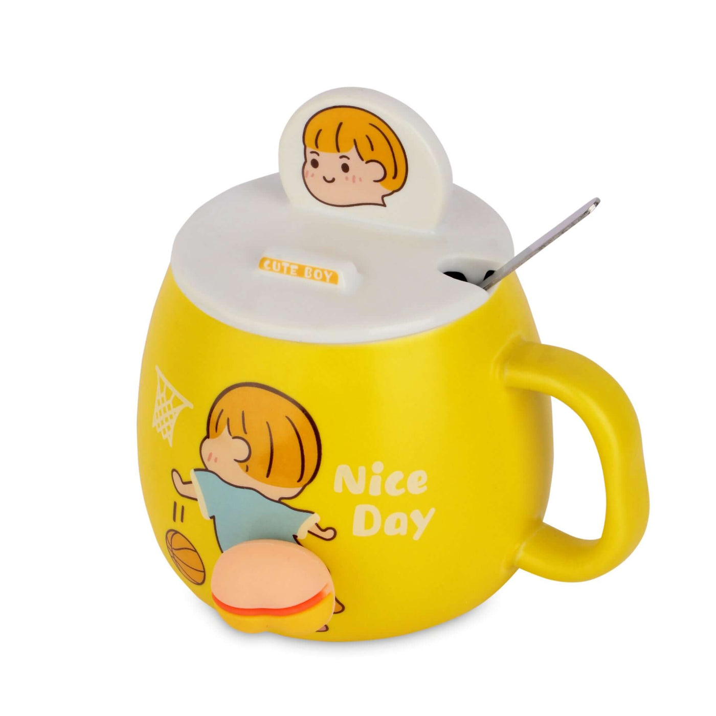 Adorable Cartoon Ceramic Mug Set with Lid and Spoon