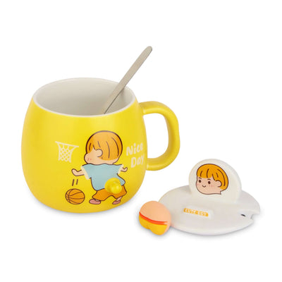 Adorable Cartoon Ceramic Mug Set with Lid and Spoon