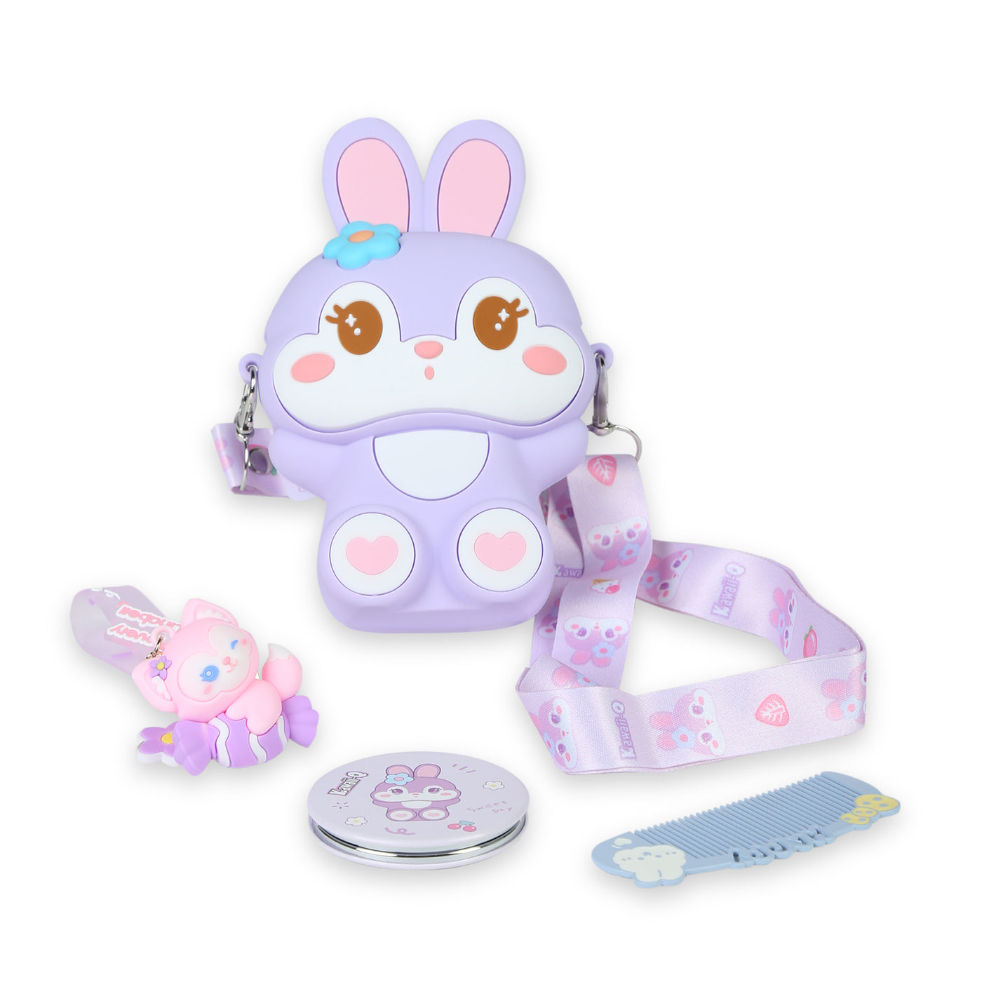 Cute Rabbit Sling Bag Combo Set :  Key ring,  Comb, and a Mirror.