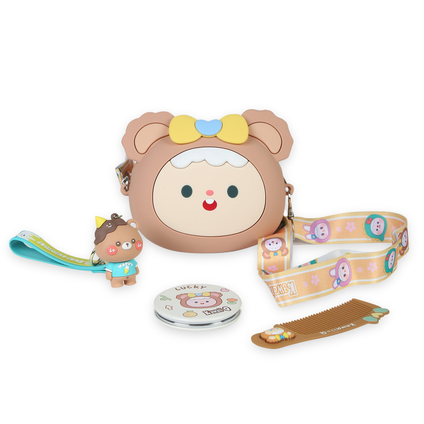 Cute Kids Sling Bag Combo Set :  Key ring,  Comb, and a Mirror