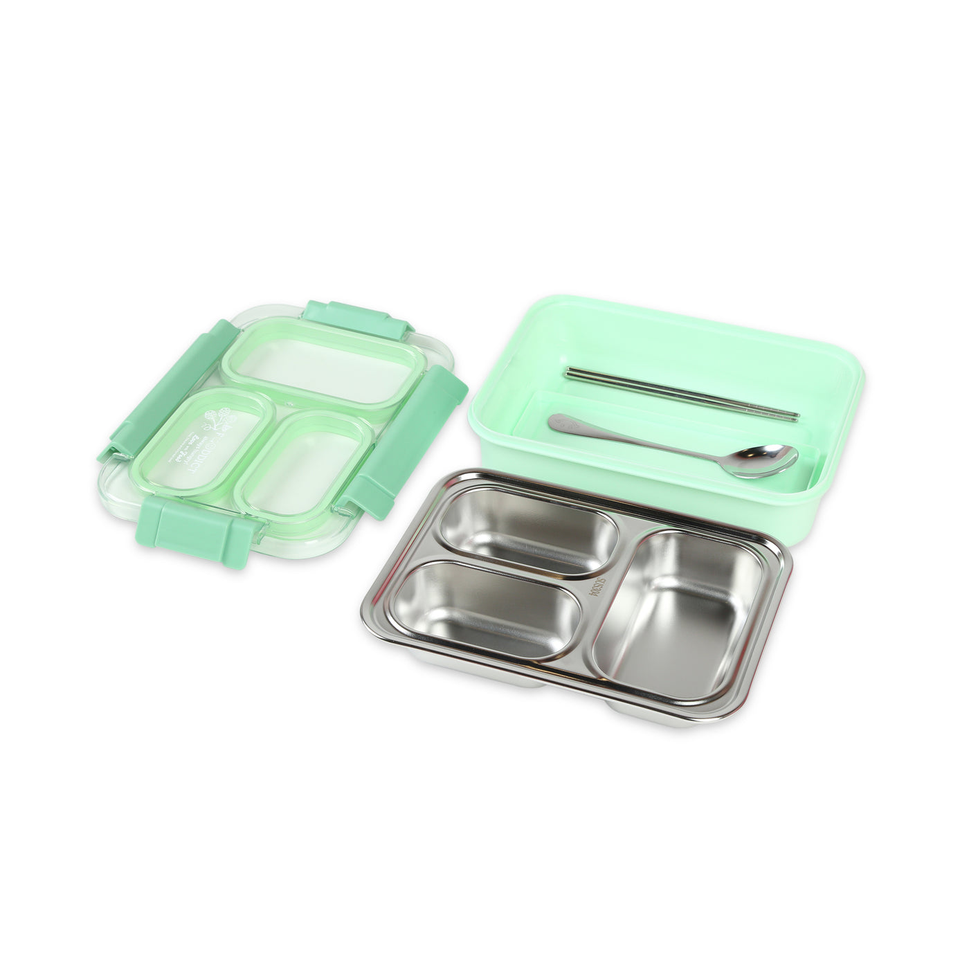 Korean Bento Box 3 Grid - Green