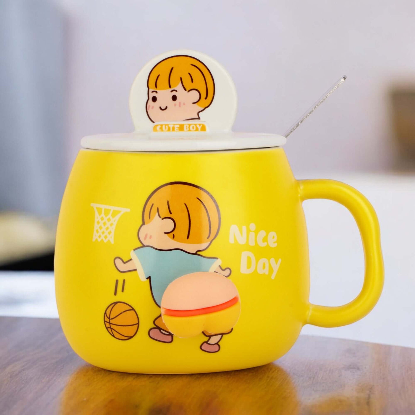 Adorable Cartoon Ceramic Mug Set with Lid and Spoon